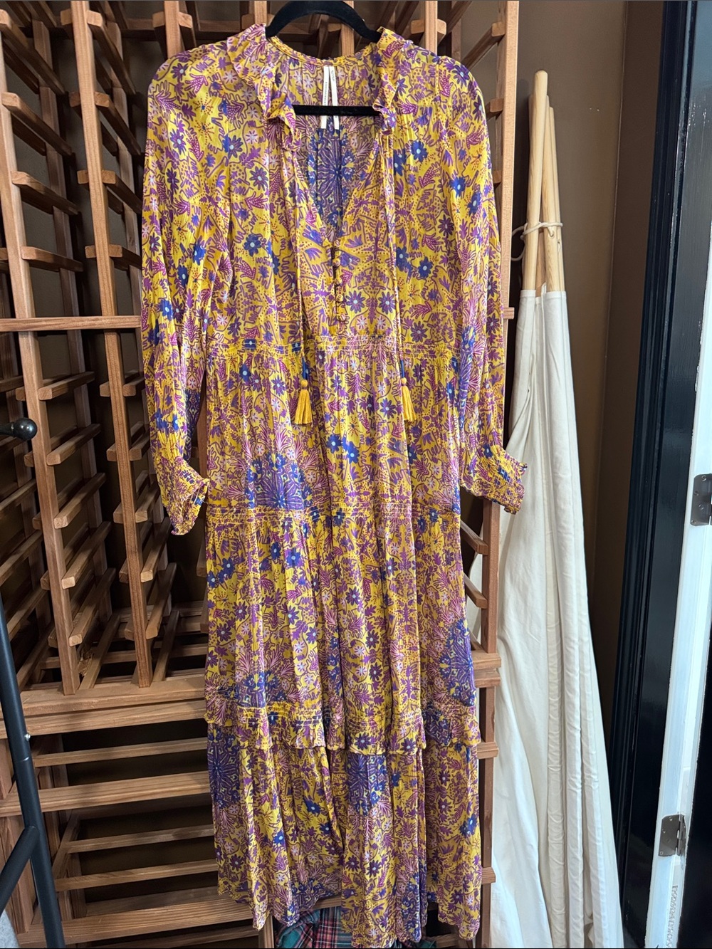 Anthropologie Yellow and Purple Floral Tiered Maxi Dress